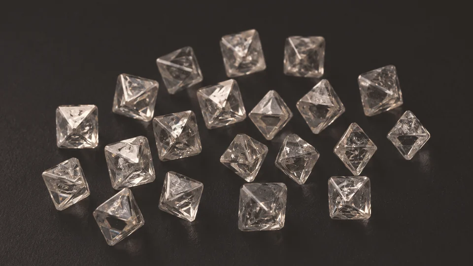 Cristaux de diamant naturel bruts, dans leur forme octaédrique non taillée